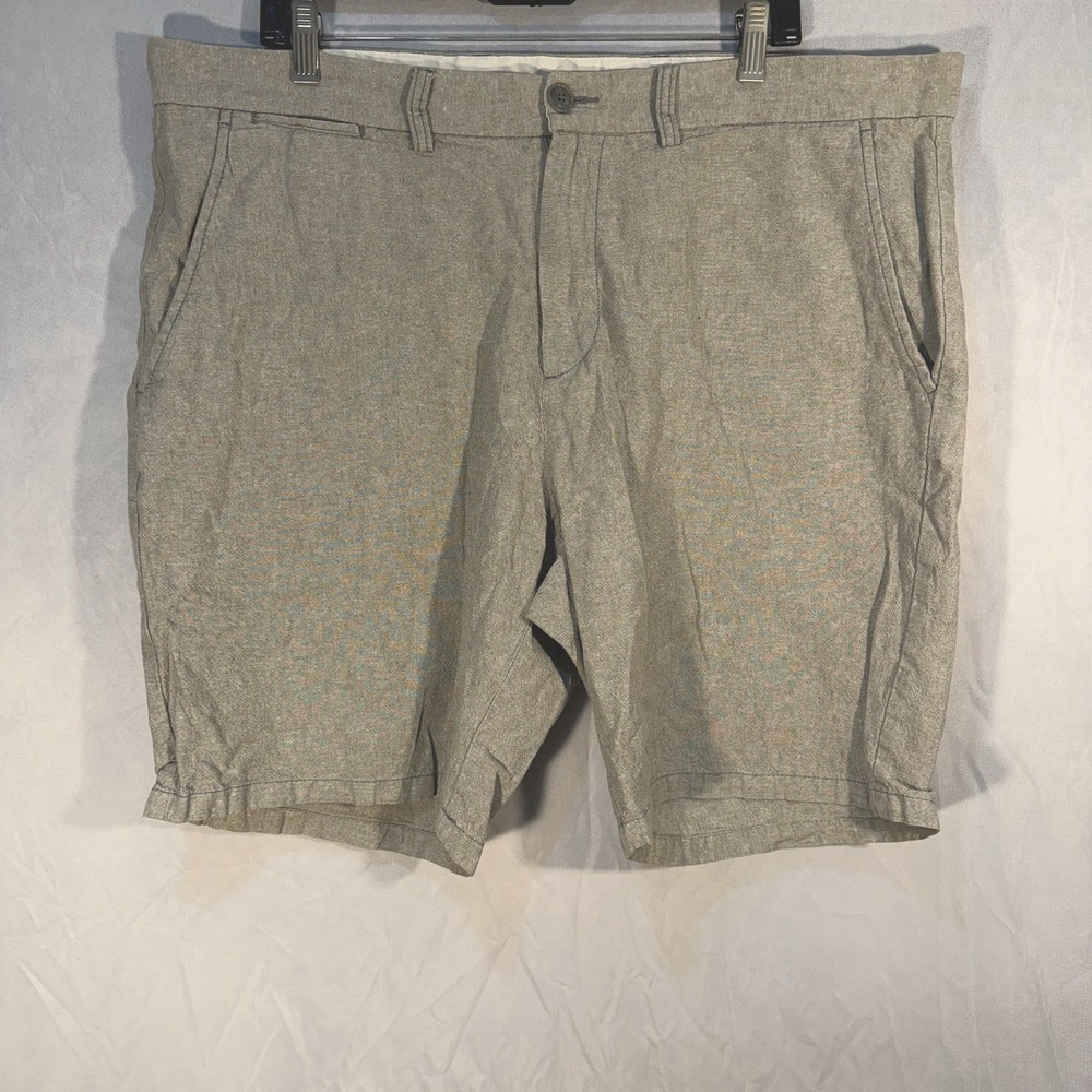Old Navy Linen Blend Shorts Flat Front Mens 40‎ Comfort Shorts Beige Summer Slim